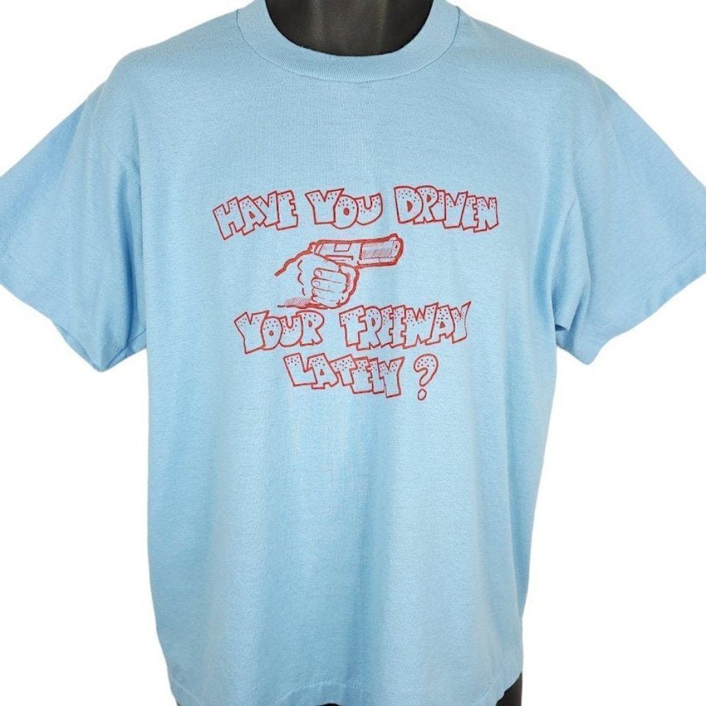 Road Rage T Shirt Vintage 80s 90s Freeway Handgun Firearm 50/50 Made In USA Mens